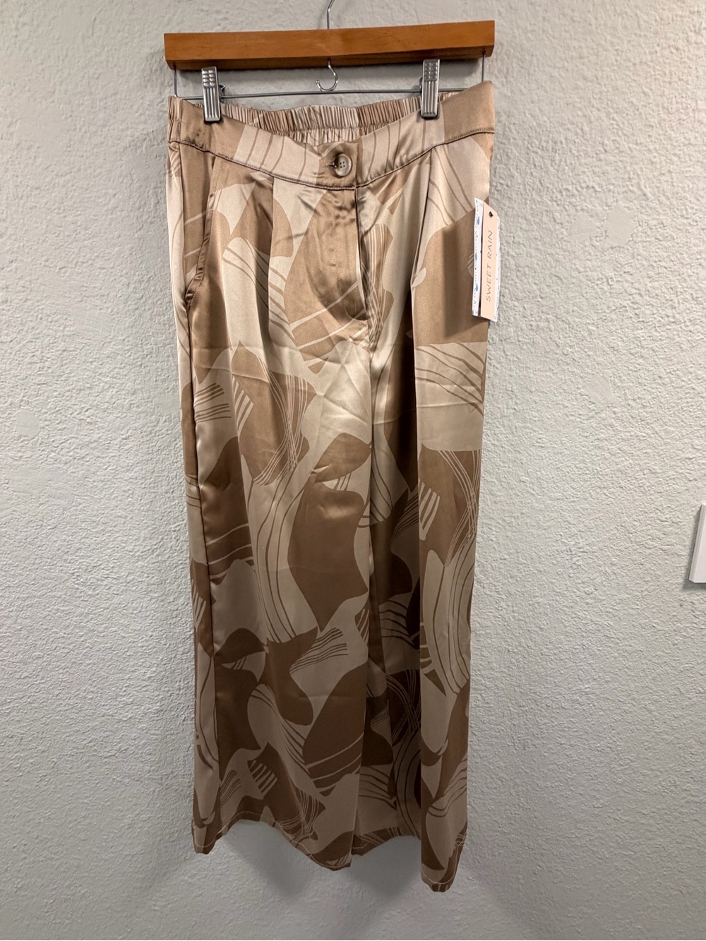 Sweet Rain Beige Printed Satin Woman’s  Pants